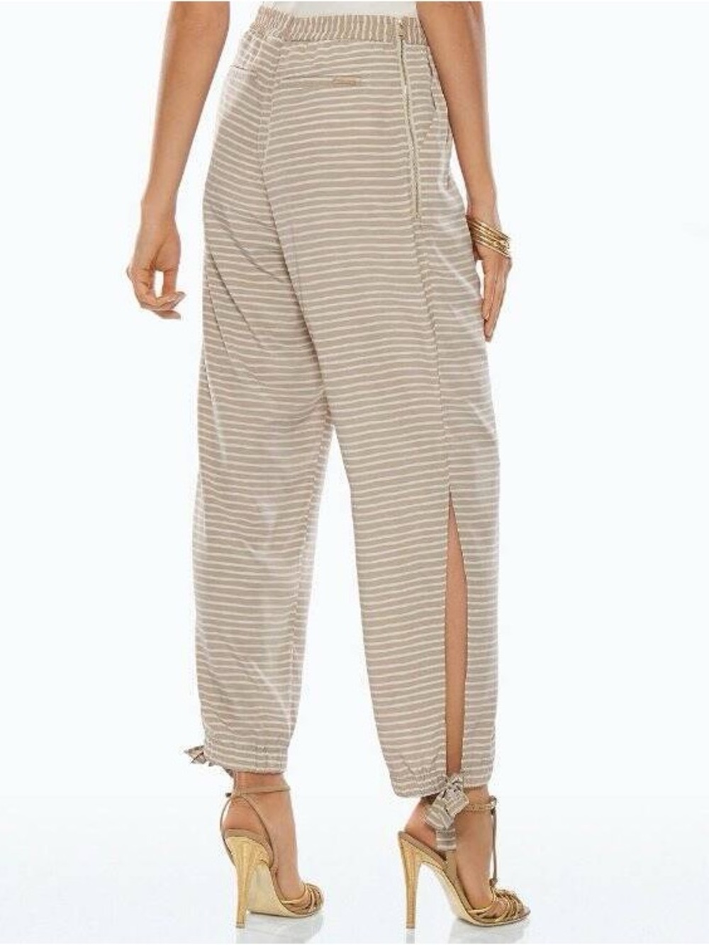 Chico's Beige & White Striped Drawstring Ankle Pants